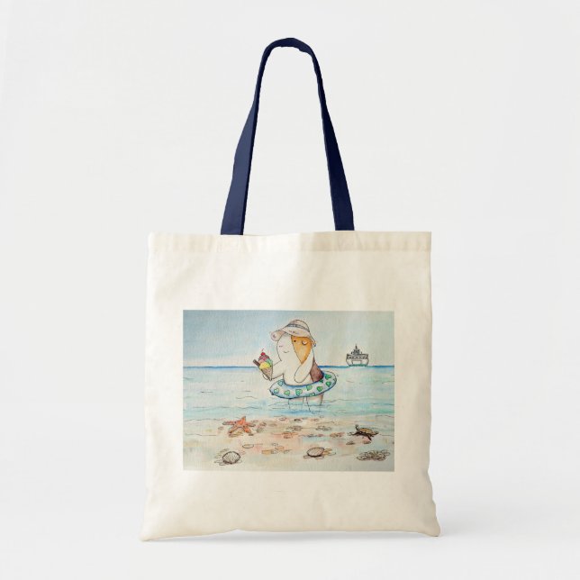 Tote Bag Cutie the Guinea Pig at Seaside Painting (Devant)