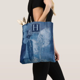 Tote Bag Cyanotype bleu Abstrait Texture & Monogramme