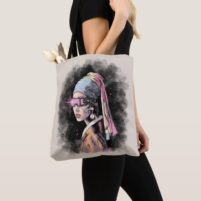 Tote Bag Cyber-fille avec une oreille perle (De près)
