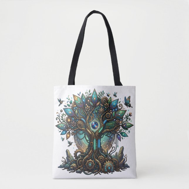 Tote Bag Cybernetic Tree of Life Cosmic Steampunk (Devant)