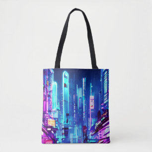 Tote Bag Cyberpunk Futuristic Neon City