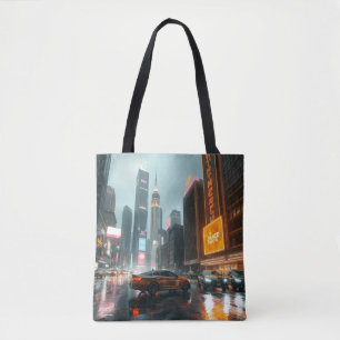 Tote Bag Cyberpunk Skyscrapper City Cars