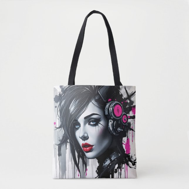 Tote Bag Cyberpunk Woman - Edgy Sci-Fi Art (Devant)