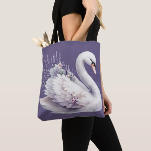 Tote Bag Cygne aquarelle avec fleurs de lavande