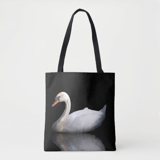 Tote Bag Cygne blanc sur noir (Devant)