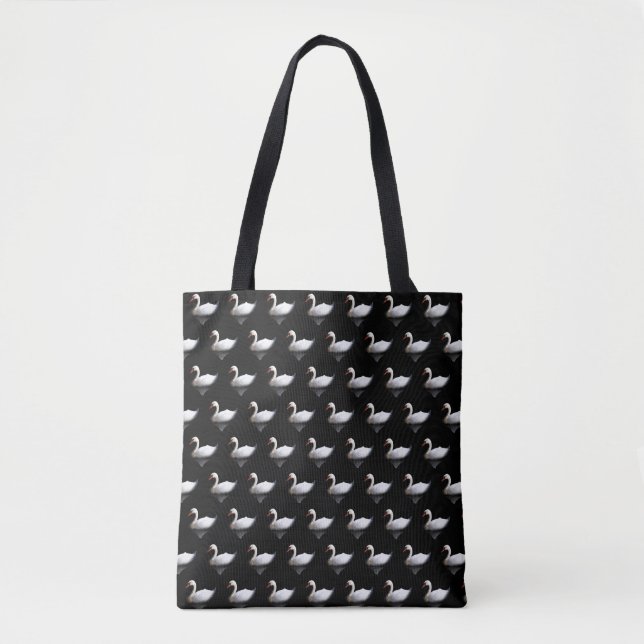 Tote Bag Cygne blanc sur noir (Devant)