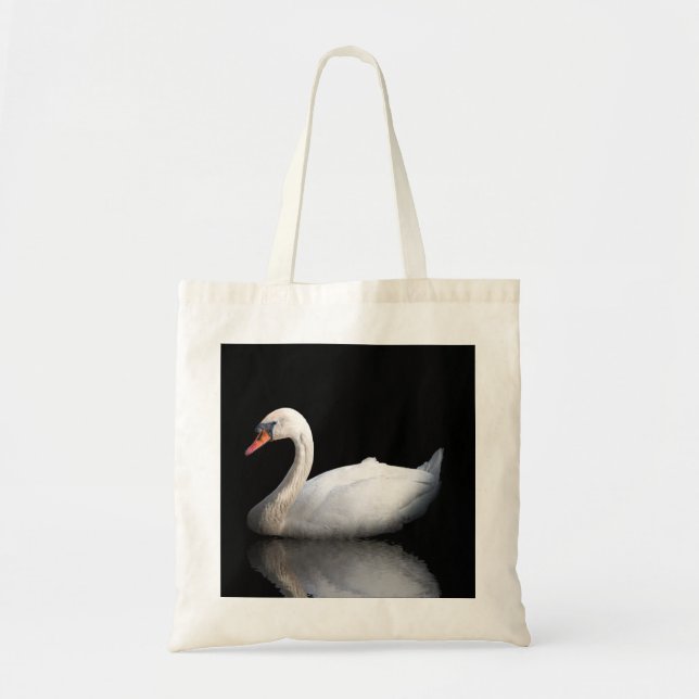 Tote Bag Cygne blanc sur noir (Devant)