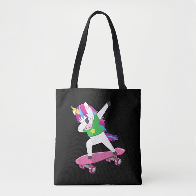 Tote Bag dabbing unicorn anniversaire patinage fête parfait (Devant)