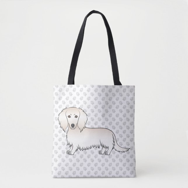 Tote Bag Dachshund à longs poils crème Chien de dessin anim (Devant)
