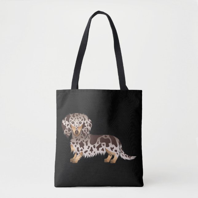 Tote Bag Dachshund à poil long chocolat et tan tacheté - No (Devant)