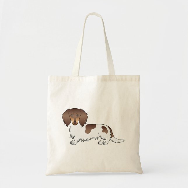 Tote Bag Dachshund à poil long piebalde chocolat et fauve (Devant)