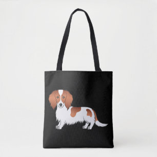 Tote Bag Dachshund à poil long pied rouge dessin animé sur