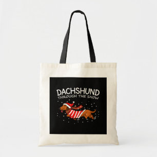 Tote Bag Dachshund à travers la neige drôle chien Noël