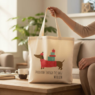 Tote Bag Dachshund À travers la neige Noël Chien Nom de pla