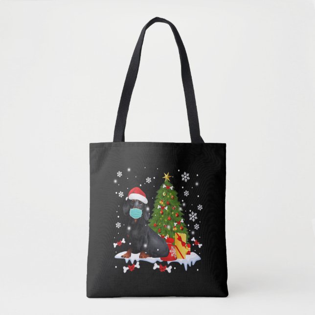 Tote Bag Dachshund Arbre de Noël Drôle chien (Devant)