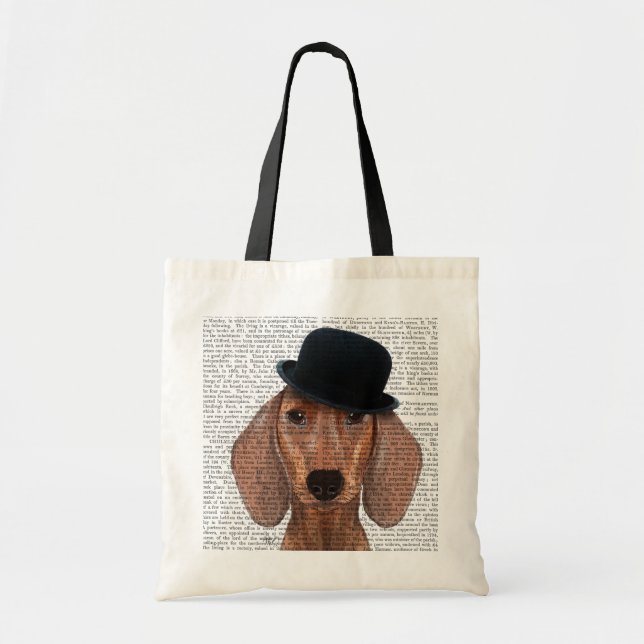 Tote Bag Dachshund avec Casquette Black Bowler (Devant)