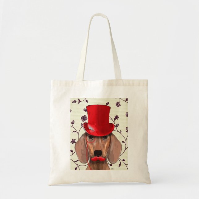 Tote Bag Dachshund Avec Chapeau Rouge Haut (Devant)