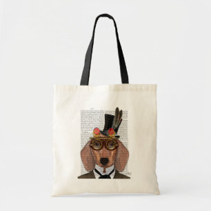 Tote Bag Dachshund avec chapeau supérieur et lunettes