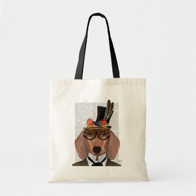 Tote Bag Dachshund avec chapeau supérieur et lunettes (Devant)