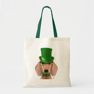Tote Bag Dachshund avec chapeau vert et moustache