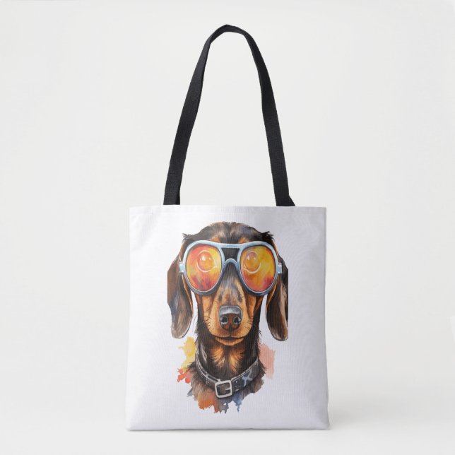 Tote Bag Dachshund avec lunettes de soleil (Devant)