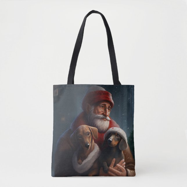 Tote Bag Dachshund Avec Noël Festif Du Père Noël (Devant)