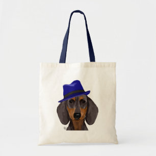 Tote Bag Dachshund Avec Trilby Bleu