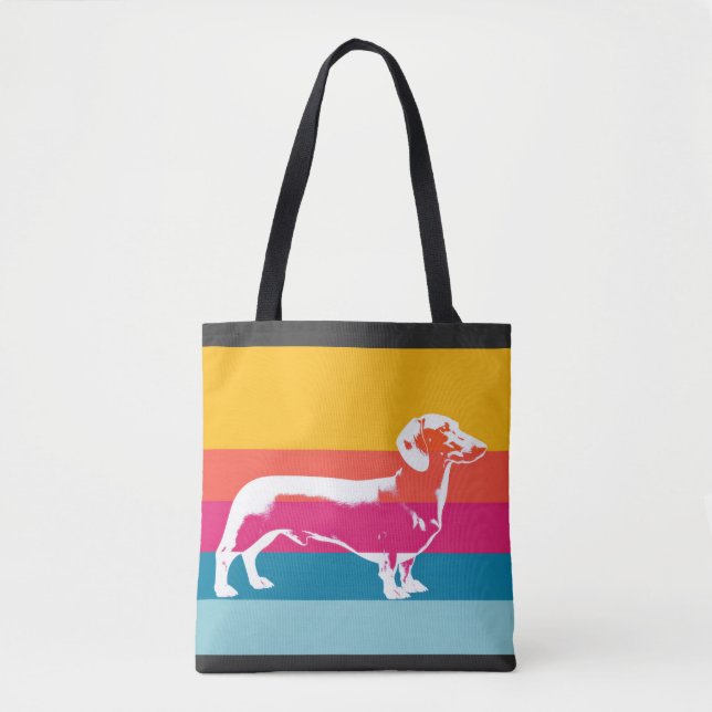 Tote Bag Dachshund by colorful stripes (Devant)