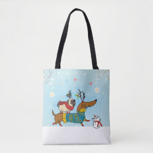 Tote Bag Dachshund, Carlin & Bird Holiday Fourre-tout