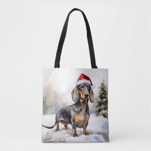 Tote Bag Dachshund Chien dans la neige Noël