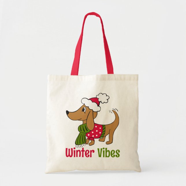 Tote Bag Dachshund Chien d'Hiver  (Devant)