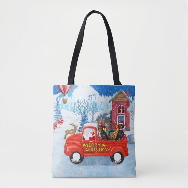 Tote Bag Dachshund Chien en livraison de Noël Camion Neige (Devant)