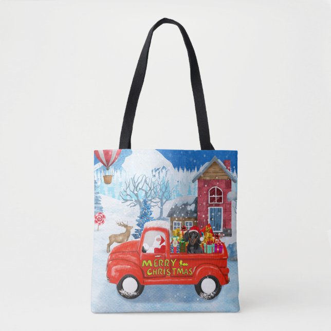 Tote Bag Dachshund Chien en livraison de Noël Camion Neige (Devant)