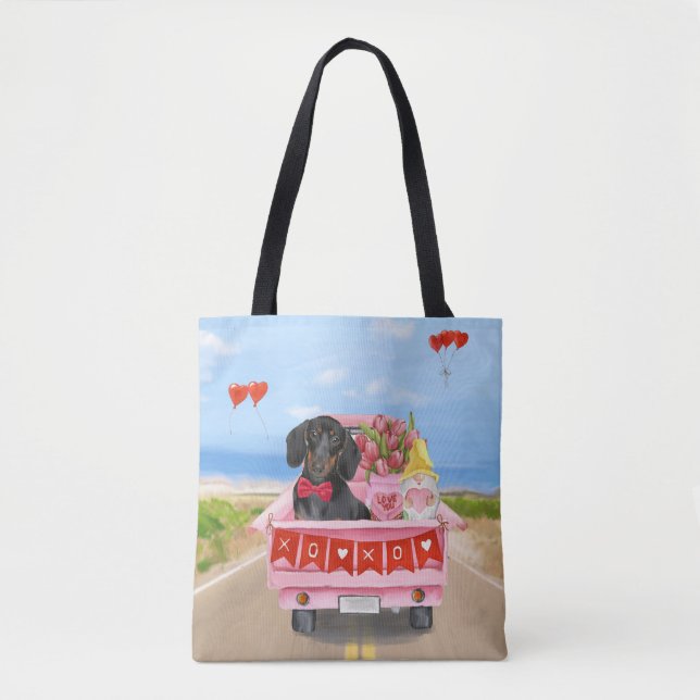 Tote Bag Dachshund Chien Saint-Valentin Camion Cœurs (Devant)