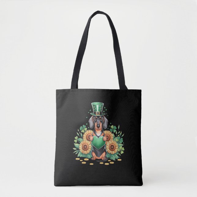 Tote Bag Dachshund Chien Shamrock St. Patrick's Day Saint P (Devant)
