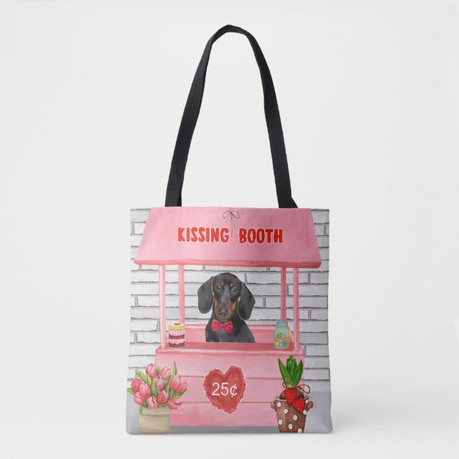 Tote Bag Dachshund Chien Valentine's Day Kissing Booth (Devant)