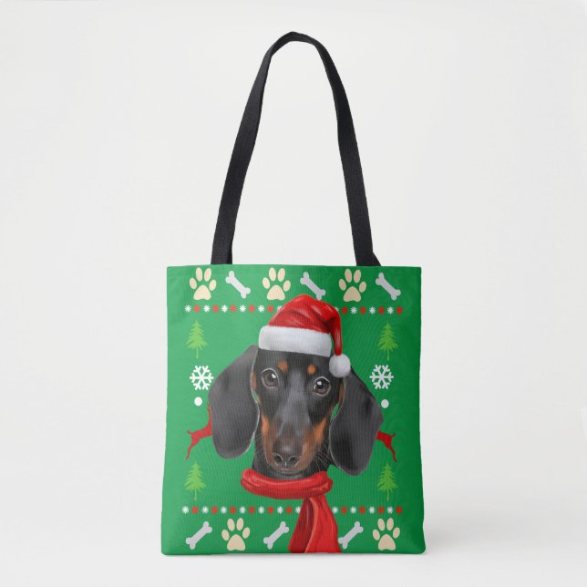 Tote Bag Dachshund Chien Vilain Noël (Devant)