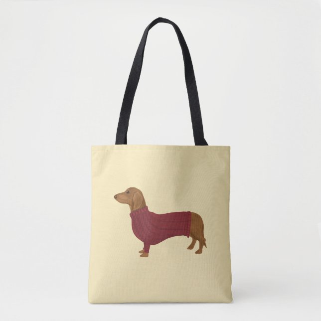 Tote Bag Dachshund Dans Le Chandail Rouge (Devant)