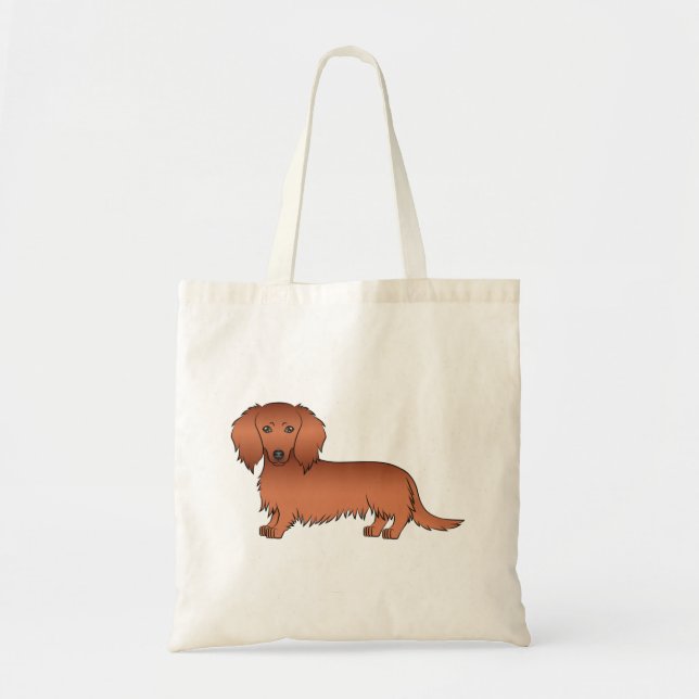 Tote Bag Dachshund de dessin animé mignon aux longs cheveux (Devant)