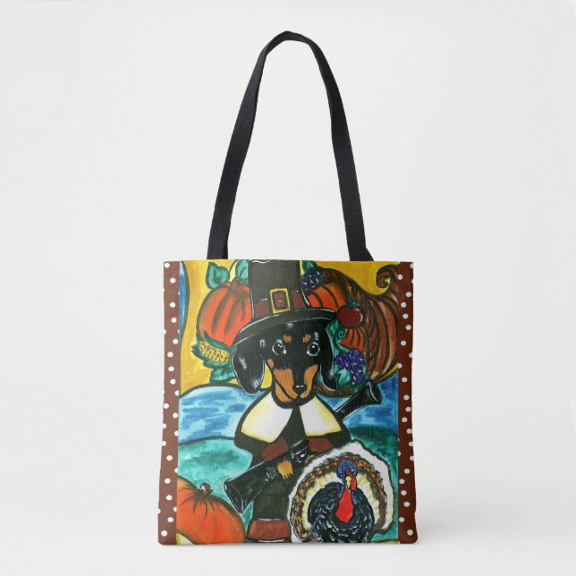 Tote Bag Dachshund de Thanksgiving  (Devant)