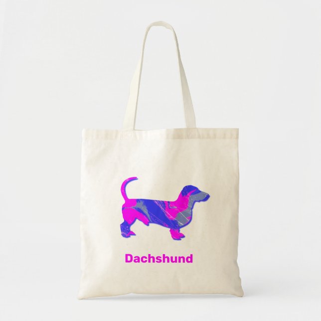 Tote Bag Dachshund Hot rose et bleu Abstrait ronde S (Devant)