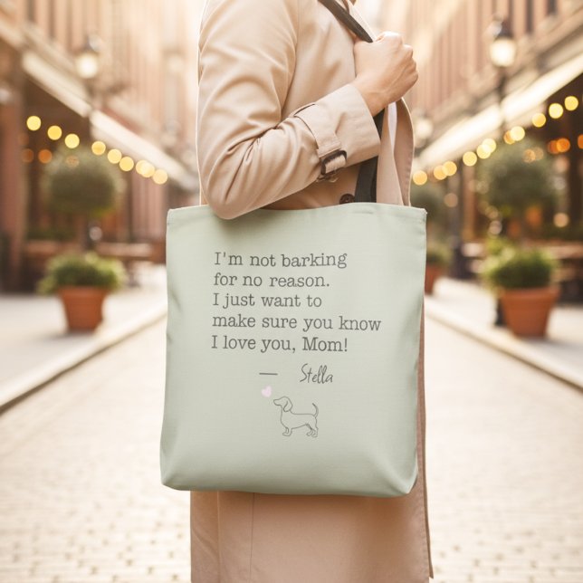 Tote Bag Dachshund Love Message Personalized Sage Green (Créateur téléchargé)