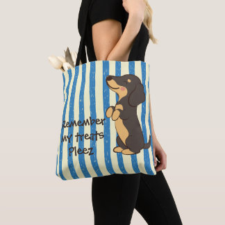 Tote Bag Dachshund noir mendiant des friandises Rayures ble