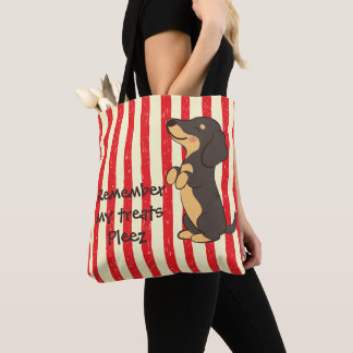 Tote Bag Dachshund noir mendiant des friandises Rayures rou