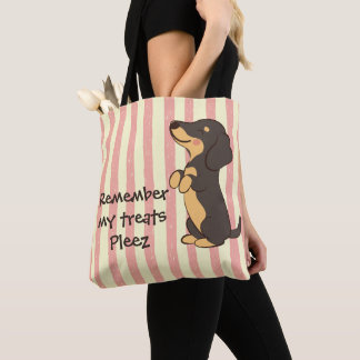 Tote Bag Dachshund noir quémandant des friandises Rayures r