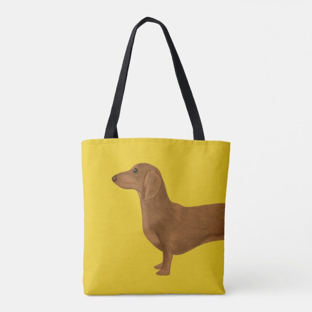 Tote Bag Dachshund peint sur Jaune (Dos)