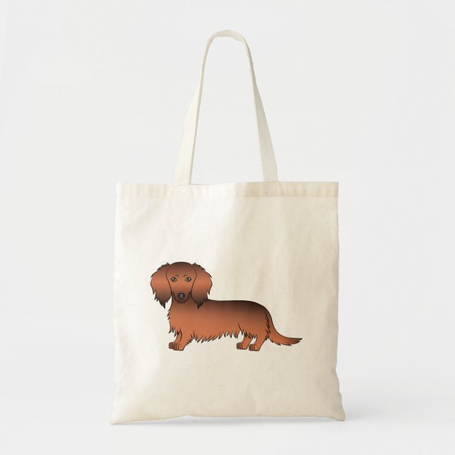 Tote Bag Dachshund roux sable à longs poils Chien de dessin (Devant)