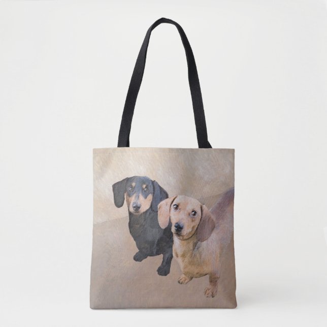 Tote Bag Dachshund (Smooth) Peinture - Art Chien original (Devant)