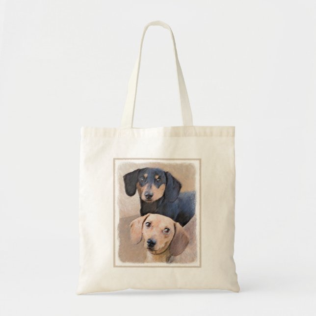 Tote Bag Dachshund (Smooth) Peinture - Art Chien original (Devant)