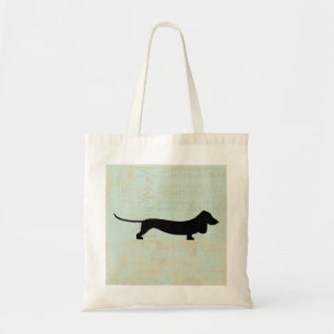 Tote Bag Dachshund Wiener Chien Silhouette sur musique Turq